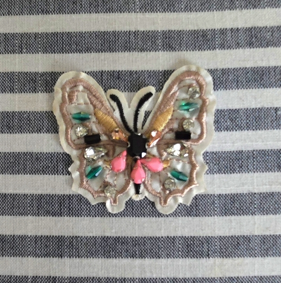 Beaded Boutique Butterfly Striped Throw Pillow Accent Coastal Boho Applique - Picture 4 of 4